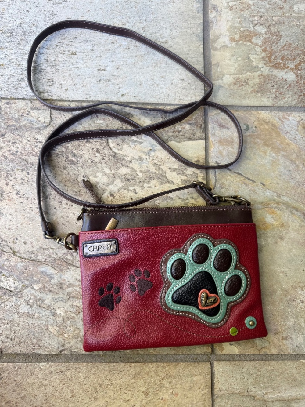 Chala Paw Print Mini Crossbody Handbag Dog Lovers Adjustable Strap Dog Mom.